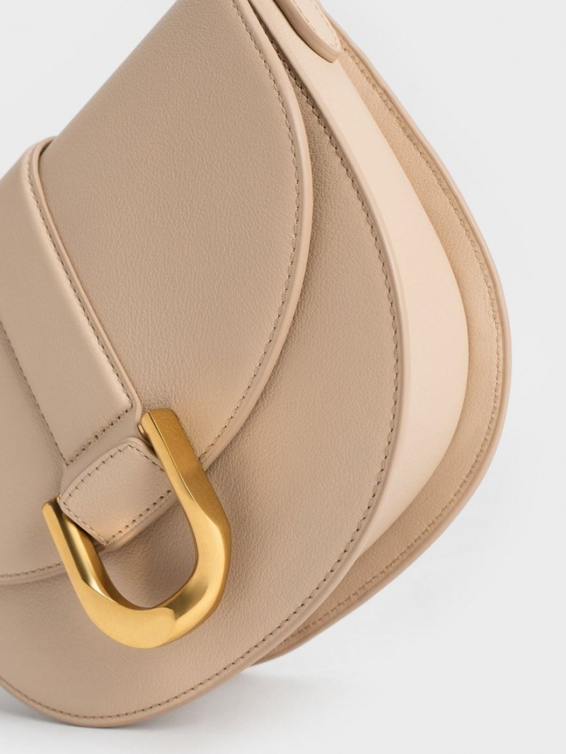 Τσάντες Σέλας Charles And Keith Gabine δερματινα Μπεζ | 30146-YQIX