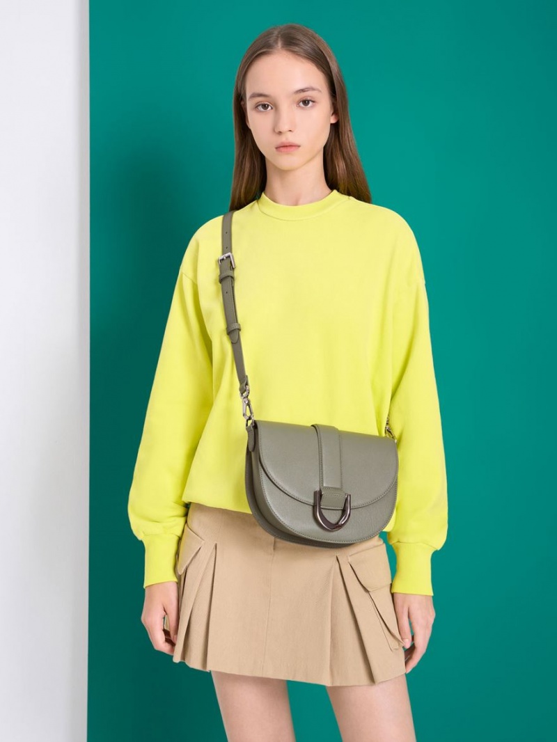 Τσάντες Σέλας Charles And Keith Gabine δερματινα Ελιά | 43197-BLZJ