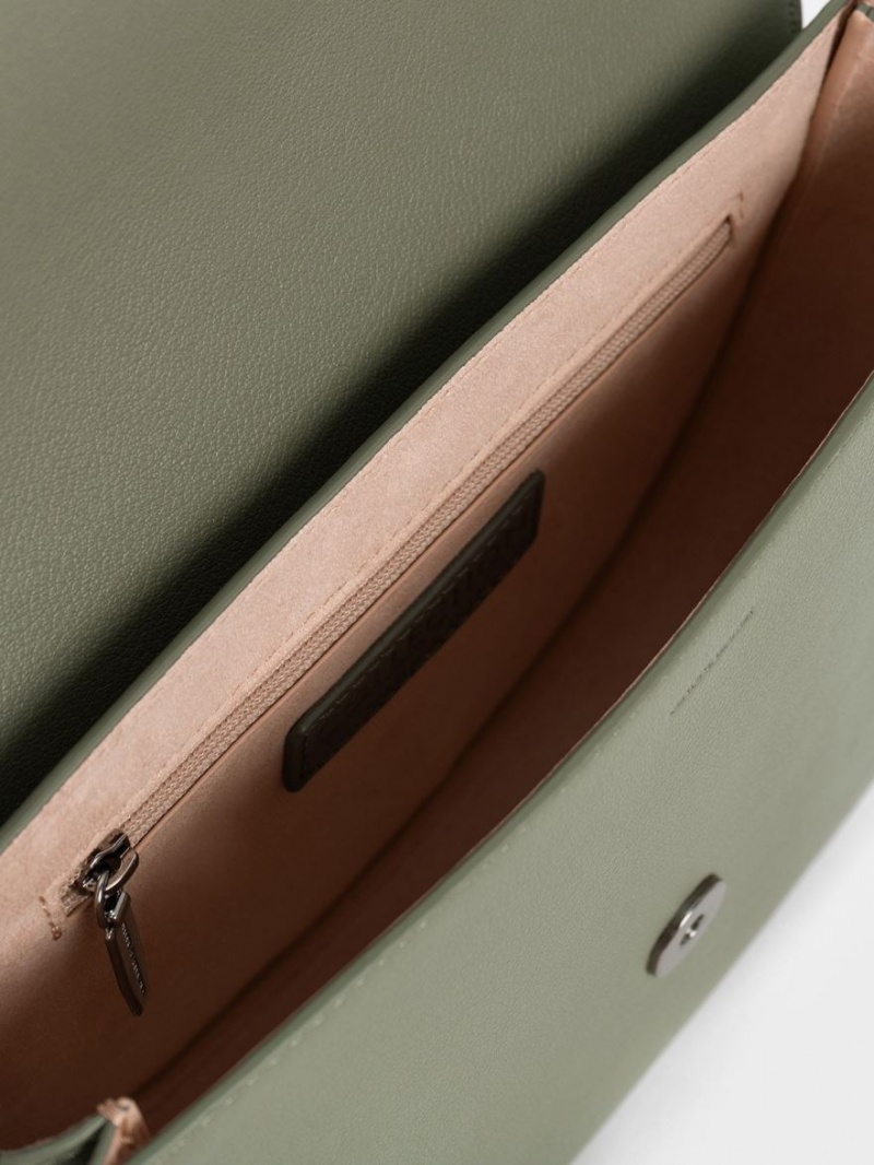 Τσάντες Σέλας Charles And Keith Gabine δερματινα Ελιά | 43197-BLZJ