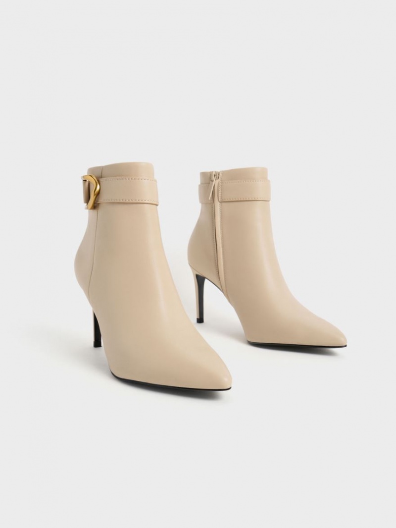 μποτεσ τακουνια Charles And Keith Gabine δερματινα Μπεζ | 53802-PSBM