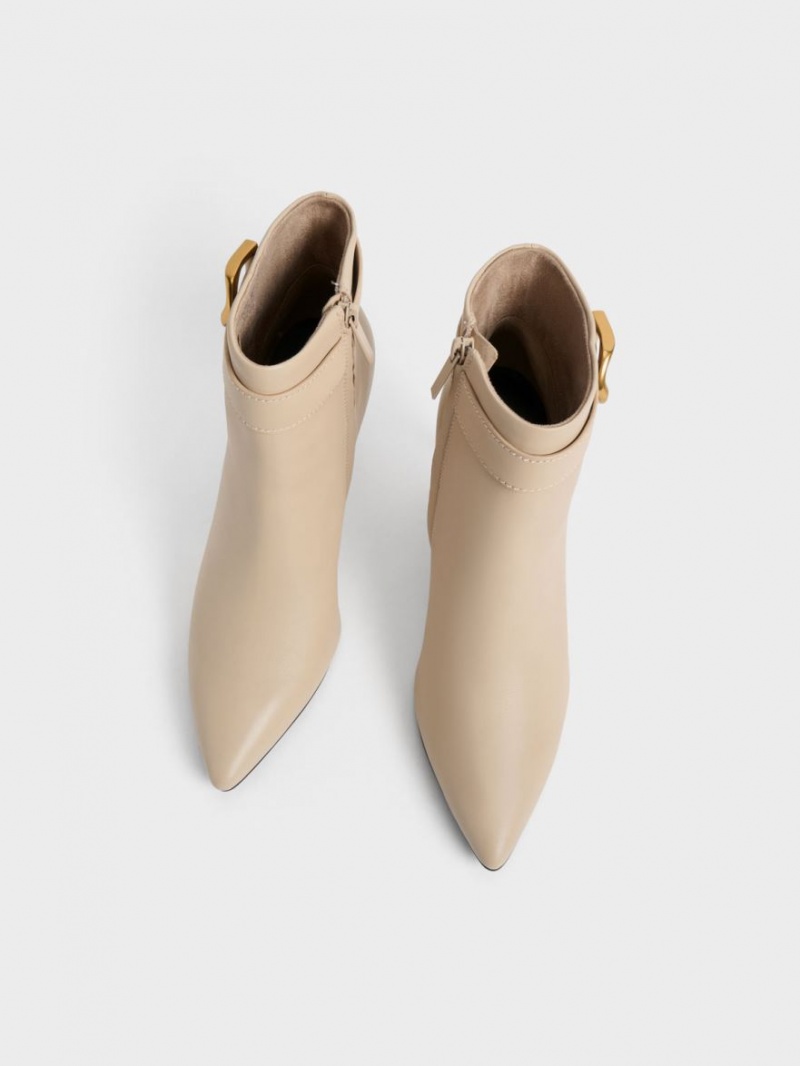 μποτεσ τακουνια Charles And Keith Gabine δερματινα Μπεζ | 53802-PSBM
