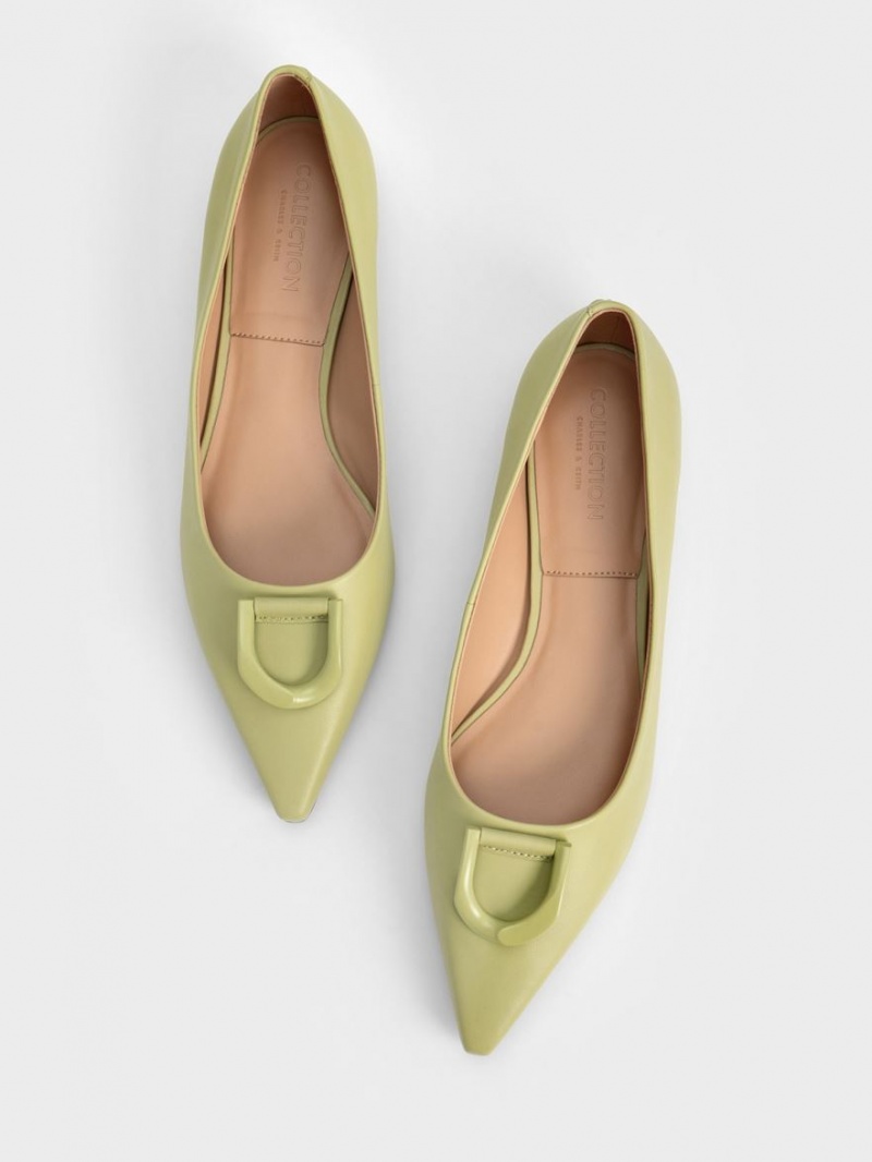 Παπουτσια Μπαλαρινεσ Charles And Keith Gabine δερματινα πρασινο | 60581-MCTJ