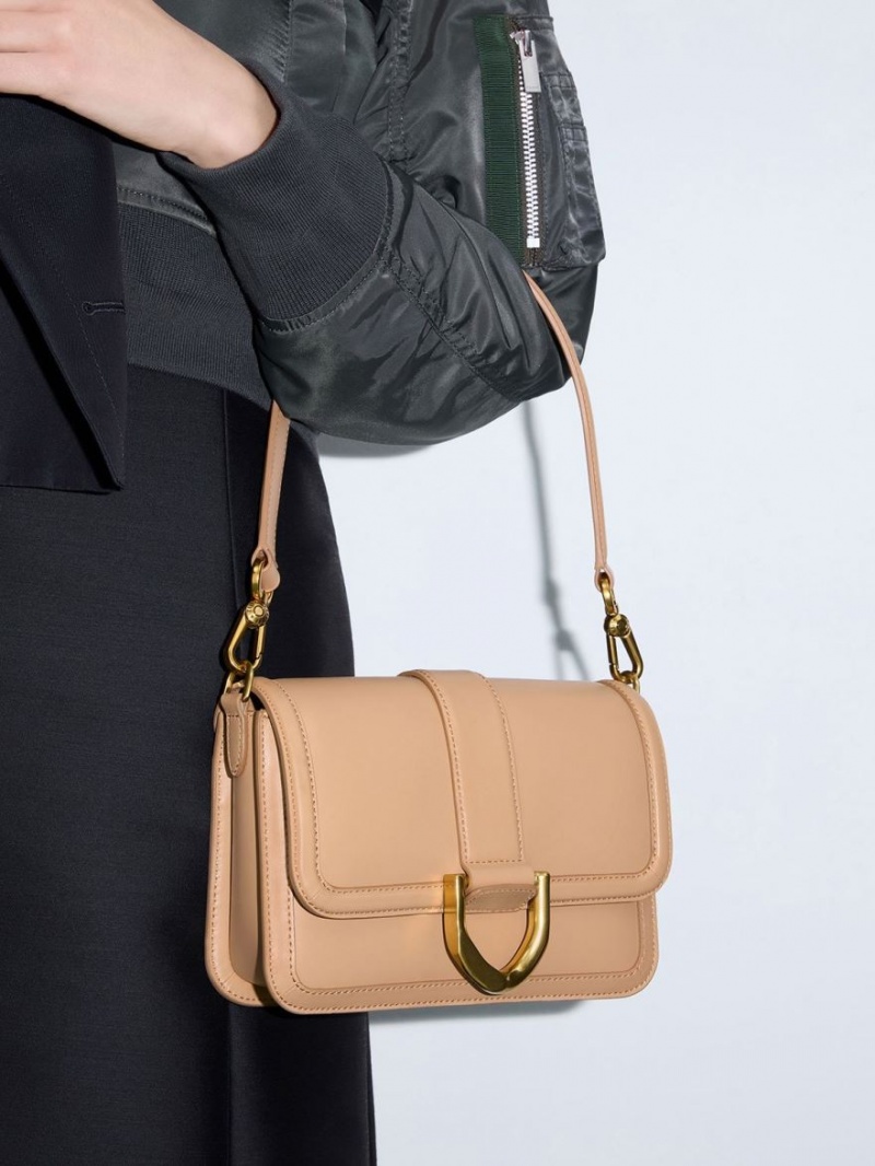 τσάντεσ χιαστί Charles And Keith Gabine δερματινα Μπεζ | 94102-YRZS