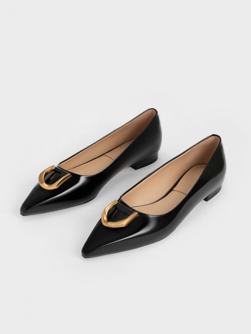 Παπουτσια Μπαλαρινεσ Charles And Keith Gabine λουστρινι δερματινα μαυρα | 12793-VGQM