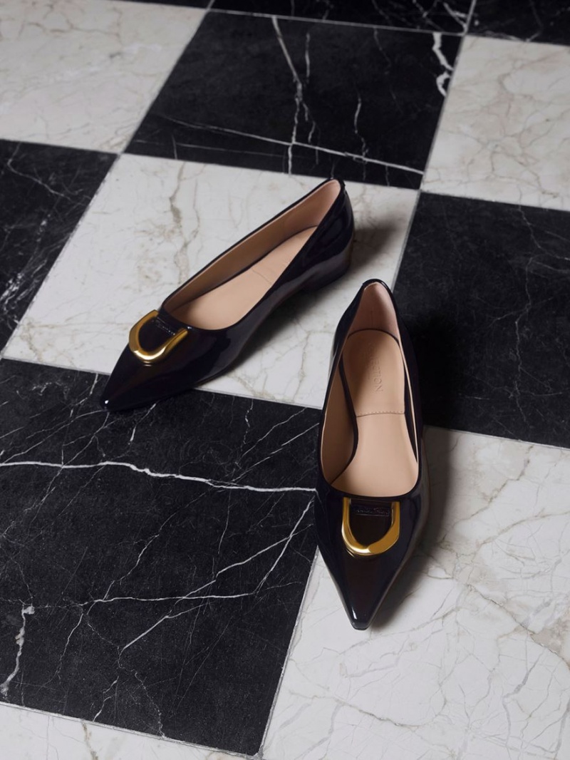 Παπουτσια Μπαλαρινεσ Charles And Keith Gabine λουστρινι δερματινα μαυρα | 12793-VGQM