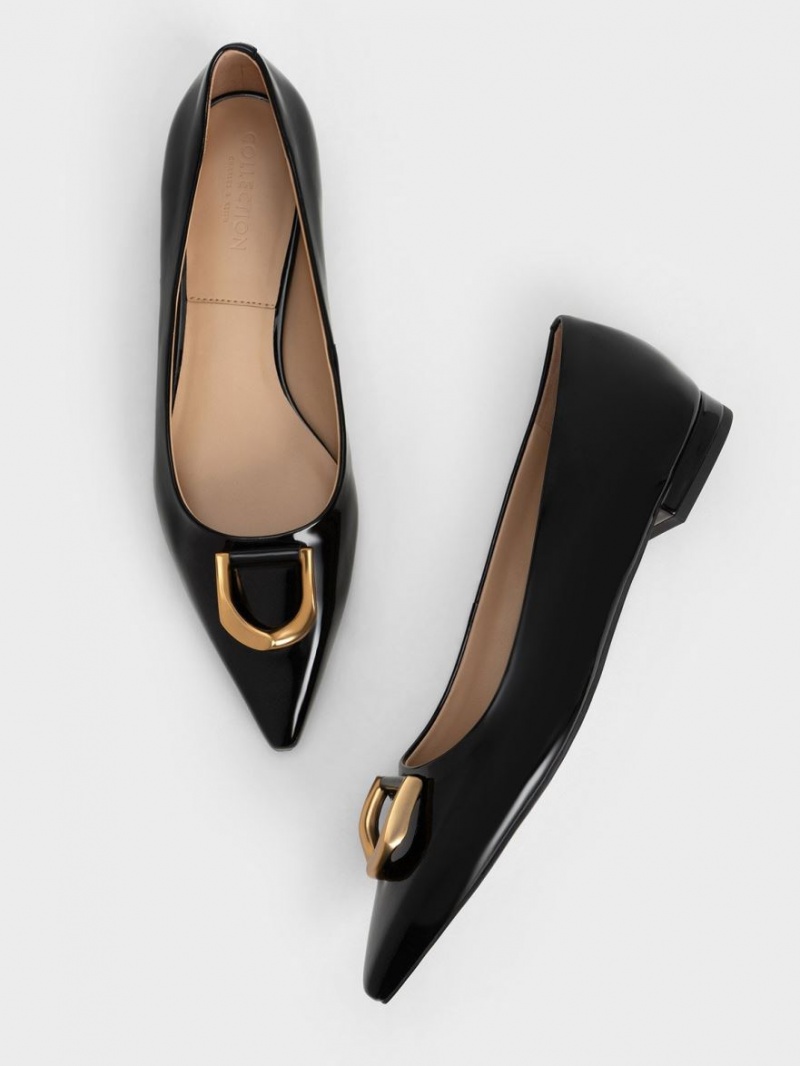 Παπουτσια Μπαλαρινεσ Charles And Keith Gabine λουστρινι δερματινα μαυρα | 12793-VGQM