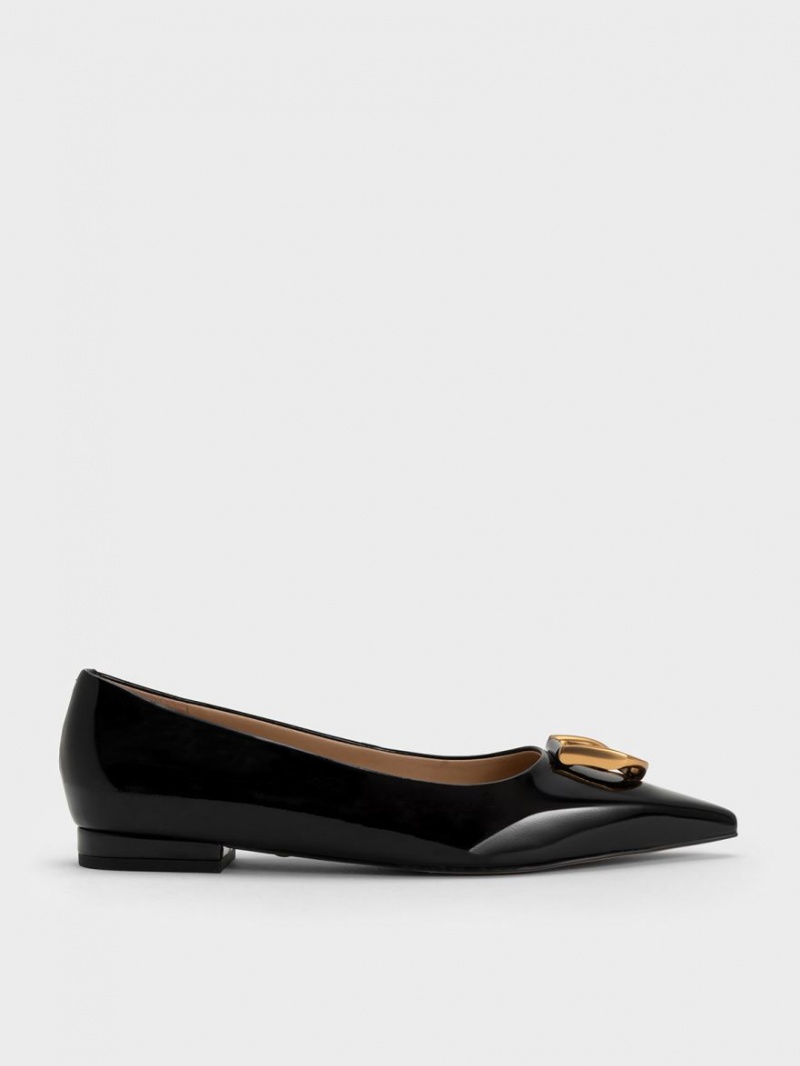 Παπουτσια Μπαλαρινεσ Charles And Keith Gabine λουστρινι δερματινα μαυρα | 12793-VGQM