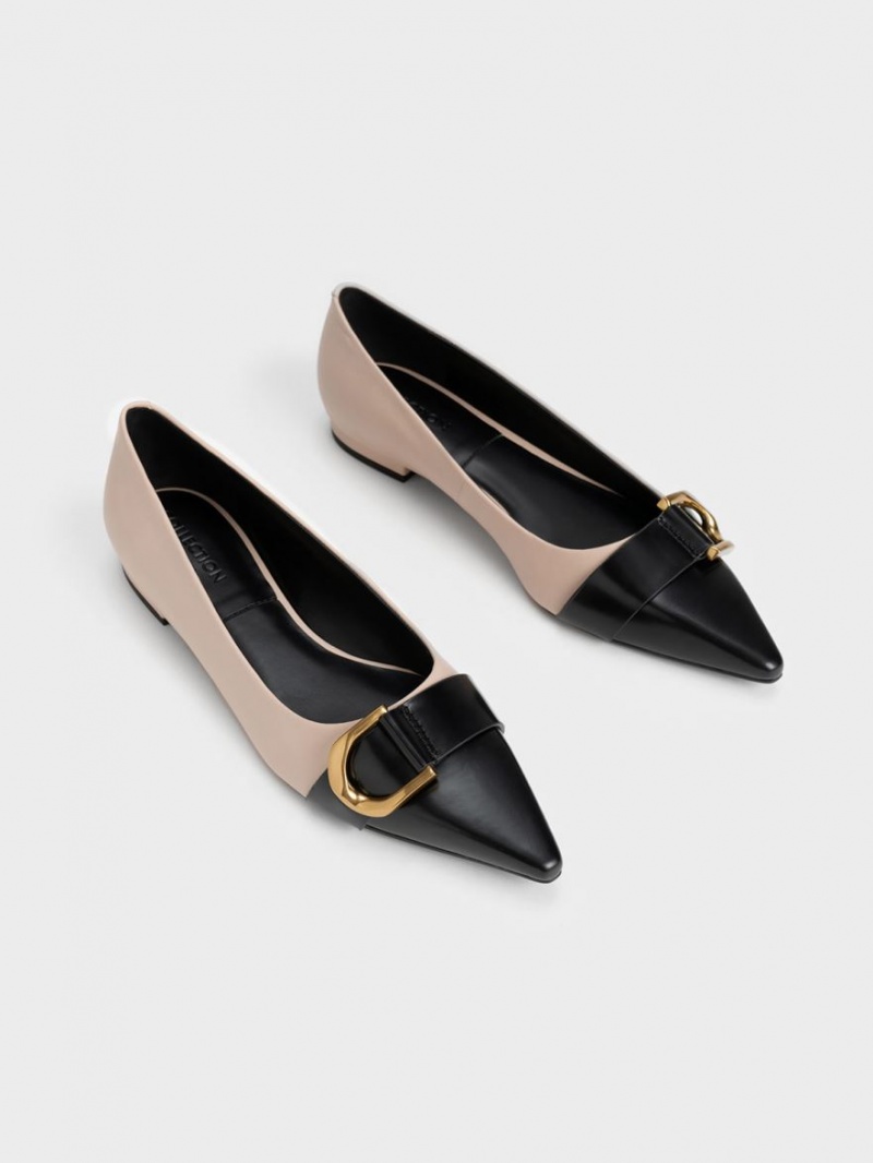 Παπουτσια Μπαλαρινεσ Charles And Keith Gabine δερματινα toe-Cap Μπεζ | 09851-DLSI