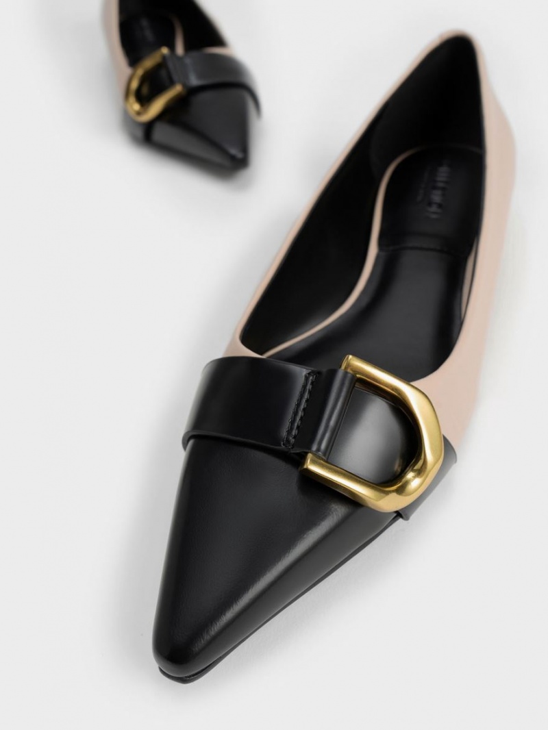 Παπουτσια Μπαλαρινεσ Charles And Keith Gabine δερματινα toe-Cap Μπεζ | 09851-DLSI