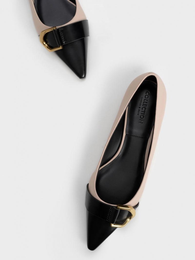 Παπουτσια Μπαλαρινεσ Charles And Keith Gabine δερματινα toe-Cap Μπεζ | 09851-DLSI