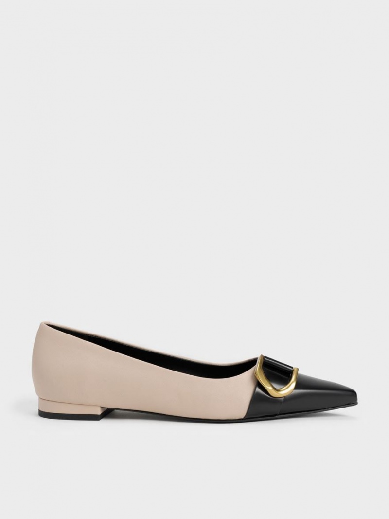 Παπουτσια Μπαλαρινεσ Charles And Keith Gabine δερματινα toe-Cap Μπεζ | 09851-DLSI