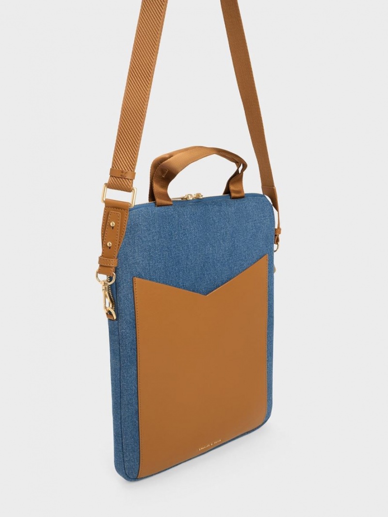 τσάντεσ ώμου Charles And Keith Gaia Denim Laptop μπλε | 27856-HUTM