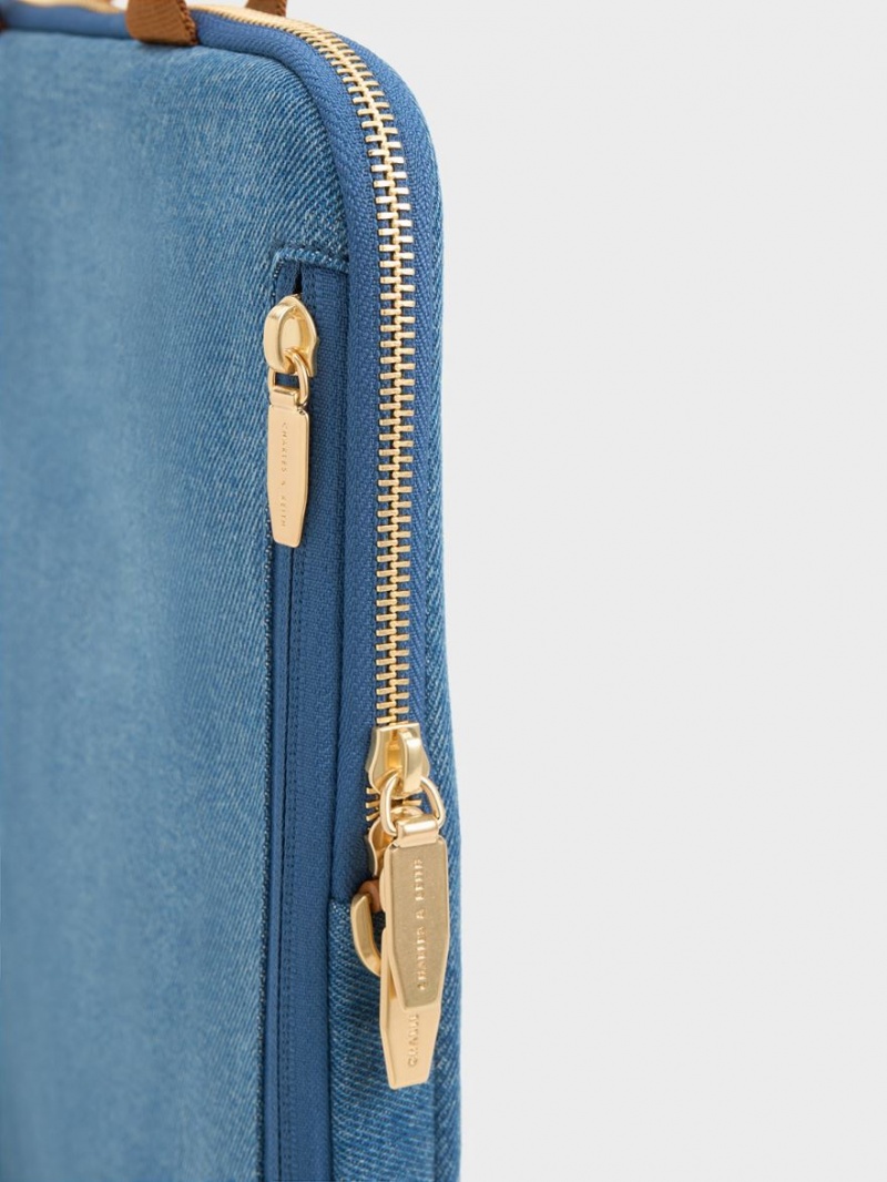τσάντεσ ώμου Charles And Keith Gaia Denim Laptop μπλε | 27856-HUTM