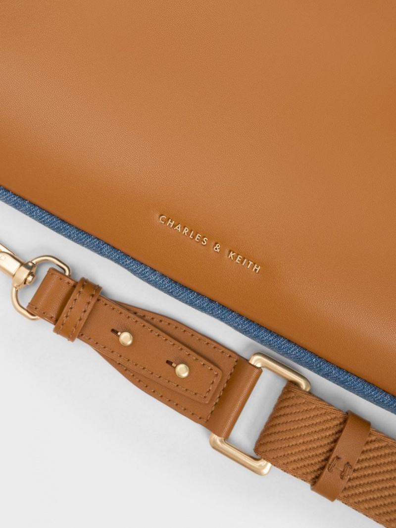 τσάντεσ ώμου Charles And Keith Gaia Denim Laptop μπλε | 27856-HUTM