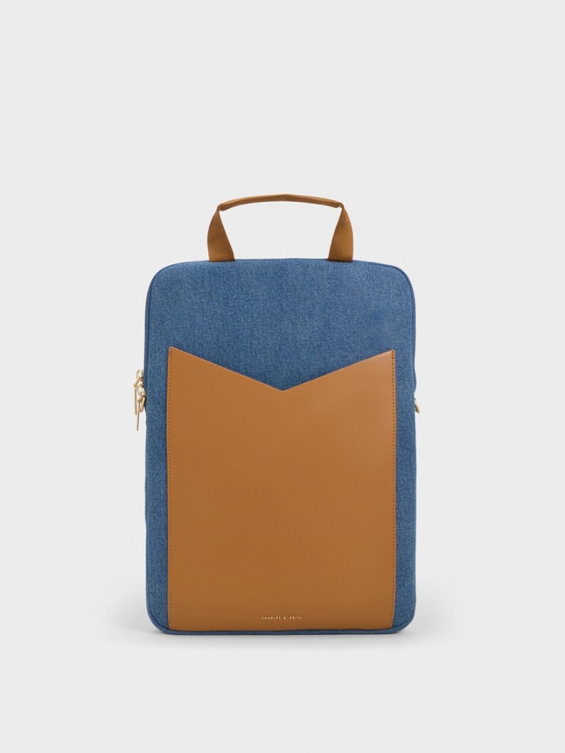 τσάντεσ ώμου Charles And Keith Gaia Denim Laptop μπλε | 27856-HUTM