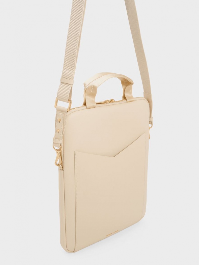 τσάντεσ ώμου Charles And Keith Gaia Laptop Μπεζ | 50917-PMNF
