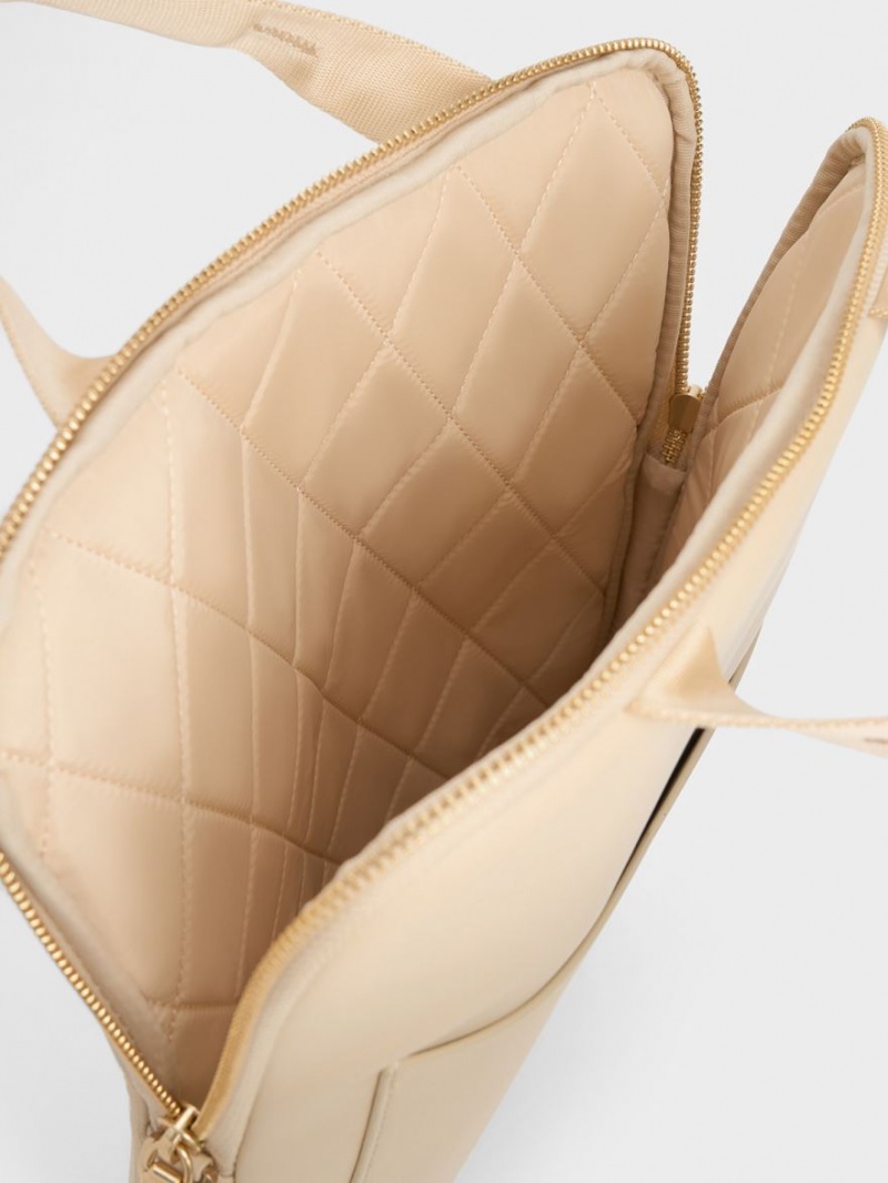 τσάντεσ ώμου Charles And Keith Gaia Laptop Μπεζ | 50917-PMNF
