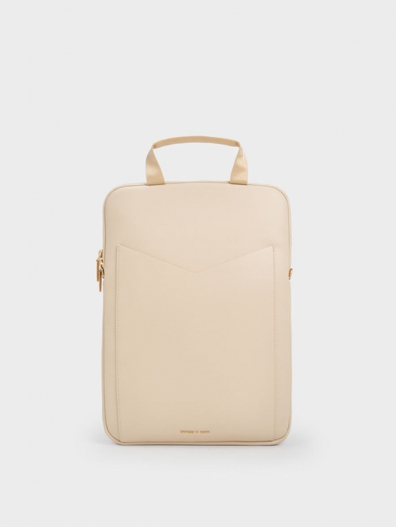 τσάντεσ ώμου Charles And Keith Gaia Laptop Μπεζ | 50917-PMNF
