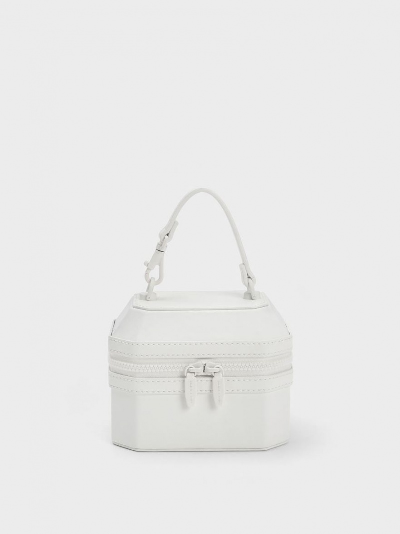 τσαντα χειροσ Charles And Keith Geometric Boxy Top ασπρα | 72513-JRHX