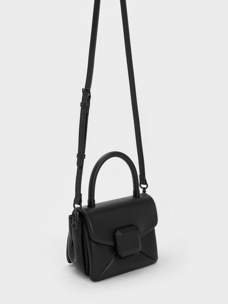 τσαντα χειροσ Charles And Keith Geometric Push-Lock Top μαυρα | 57186-GPRC