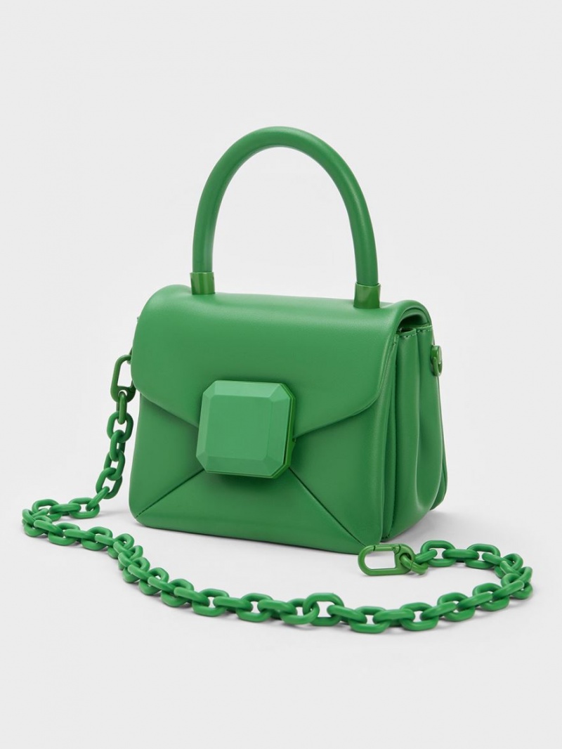 τσαντα χειροσ Charles And Keith Geometric Push-Lock Top πρασινο | 63809-AHKC
