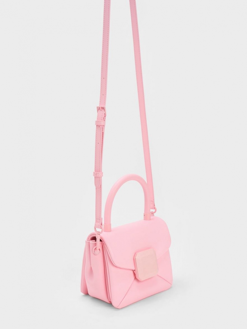 τσαντα χειροσ Charles And Keith Geometric Push-Lock Top ανοιχτο ροζ | 36509-CIGQ