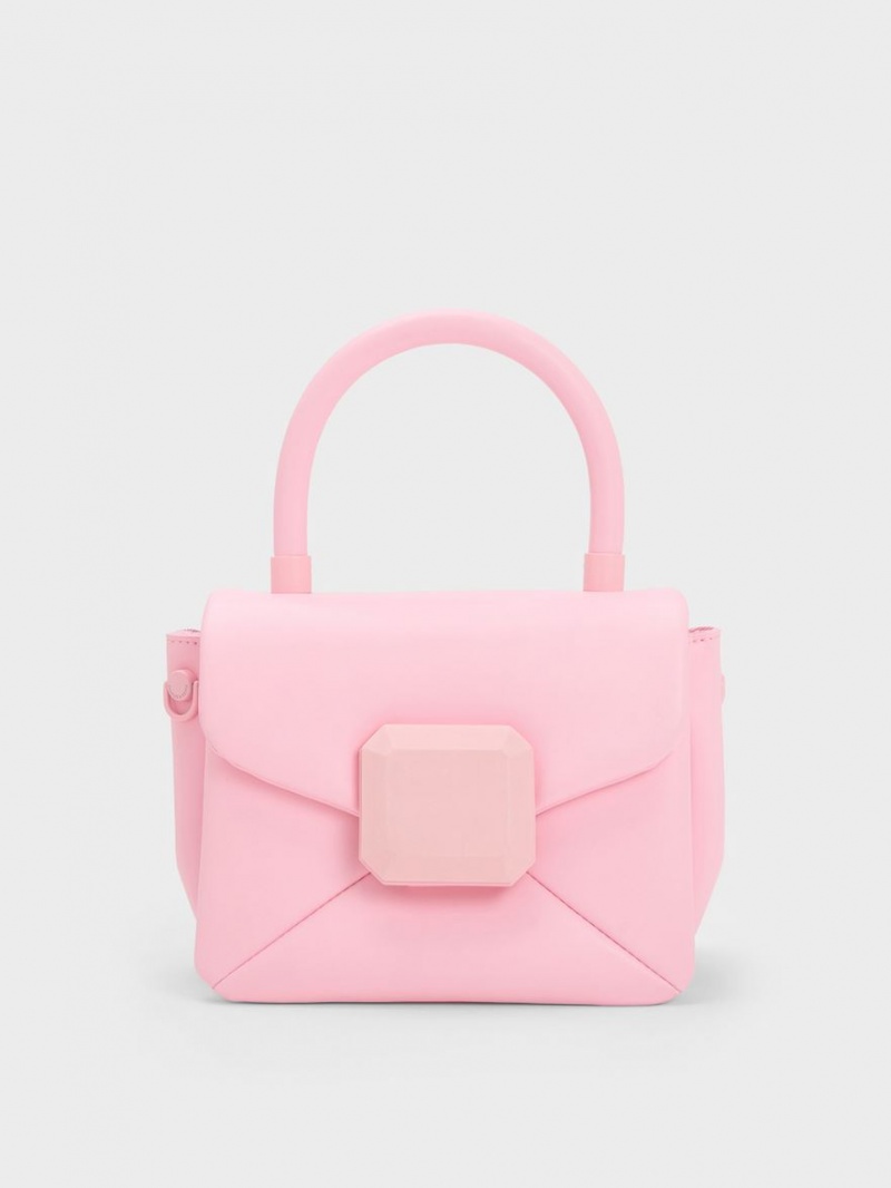 τσαντα χειροσ Charles And Keith Geometric Push-Lock Top ανοιχτο ροζ | 36509-CIGQ