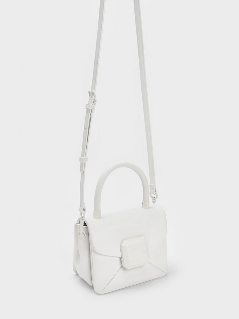 τσαντα χειροσ Charles And Keith Geometric Push-Lock Top ασπρα | 23761-UMSA