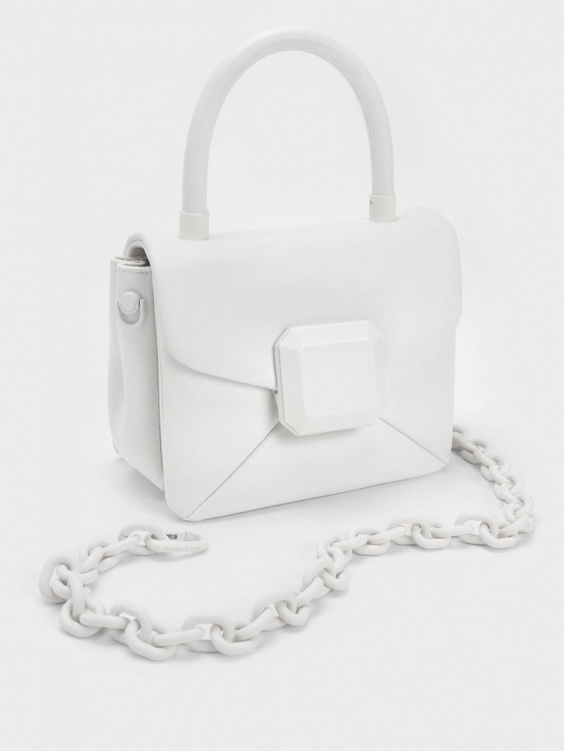 τσαντα χειροσ Charles And Keith Geometric Push-Lock Top ασπρα | 23761-UMSA