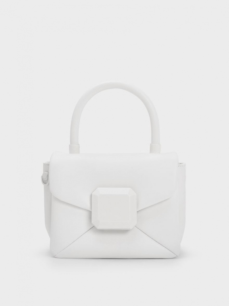 τσαντα χειροσ Charles And Keith Geometric Push-Lock Top ασπρα | 23761-UMSA