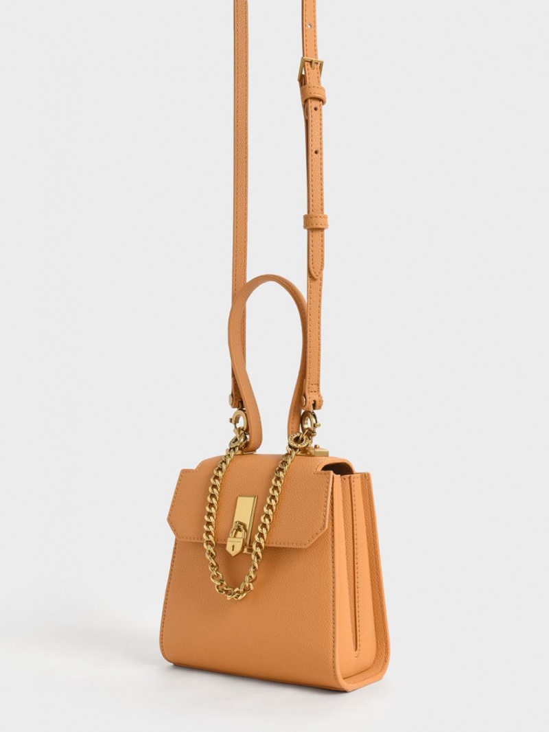 τσάντεσ ώμου Charles And Keith Geometric Top Handle Chain-Link καφε | 06123-KGSQ