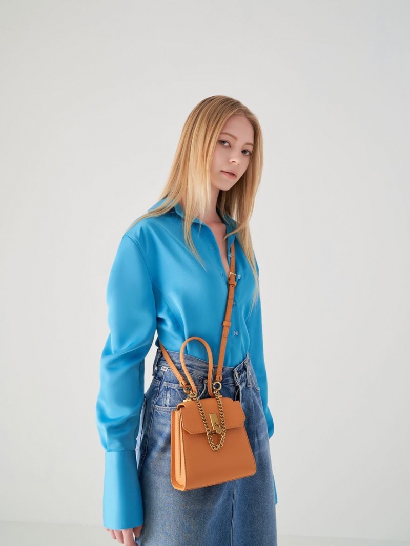 τσάντεσ ώμου Charles And Keith Geometric Top Handle Chain-Link καφε | 06123-KGSQ