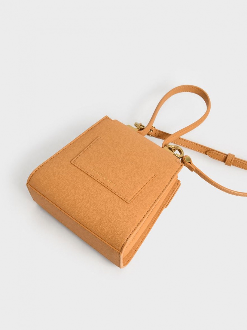 τσάντεσ ώμου Charles And Keith Geometric Top Handle Chain-Link καφε | 06123-KGSQ