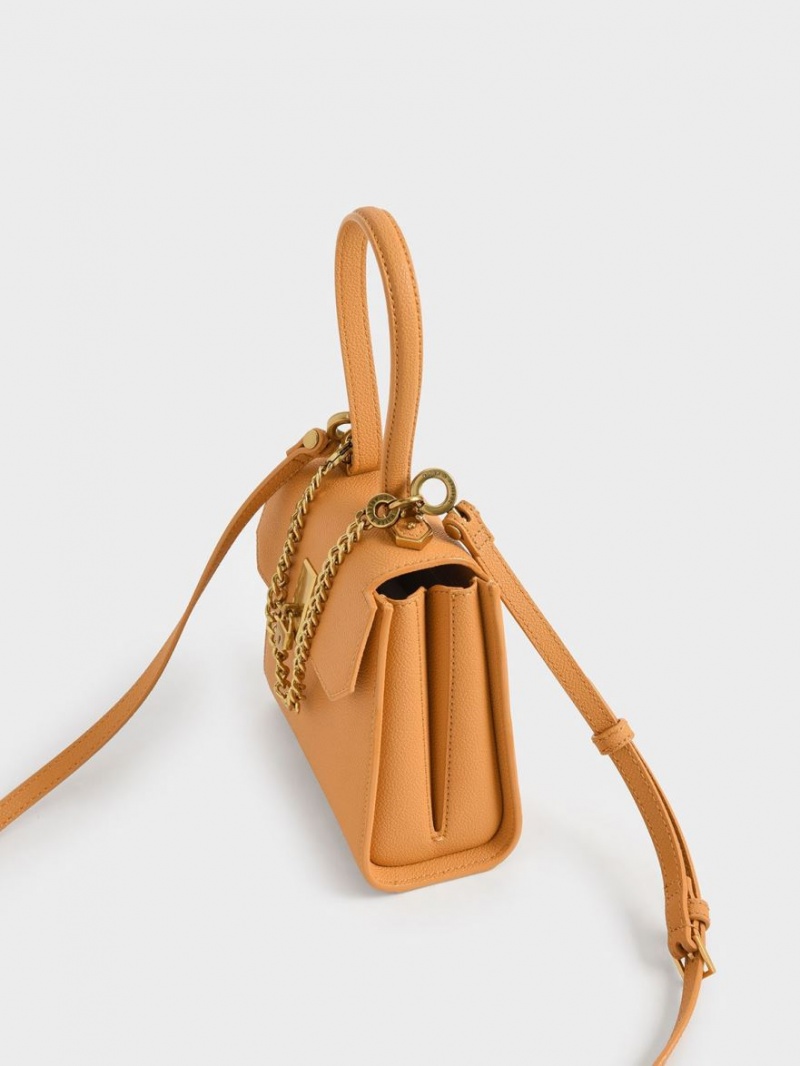 τσάντεσ ώμου Charles And Keith Geometric Top Handle Chain-Link καφε | 06123-KGSQ