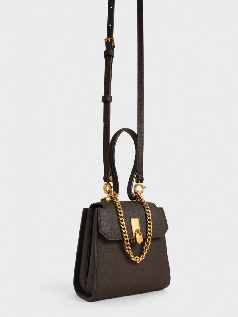 τσάντεσ ώμου Charles And Keith Geometric Top Handle Chain-Link μαυρα | 32867-DIZS