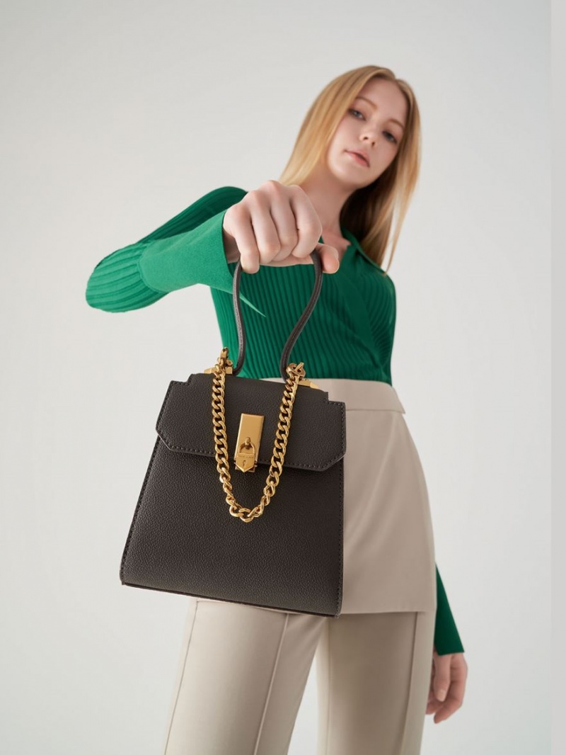 τσάντεσ ώμου Charles And Keith Geometric Top Handle Chain-Link μαυρα | 32867-DIZS