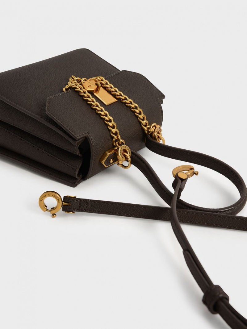 τσάντεσ ώμου Charles And Keith Geometric Top Handle Chain-Link μαυρα | 32867-DIZS