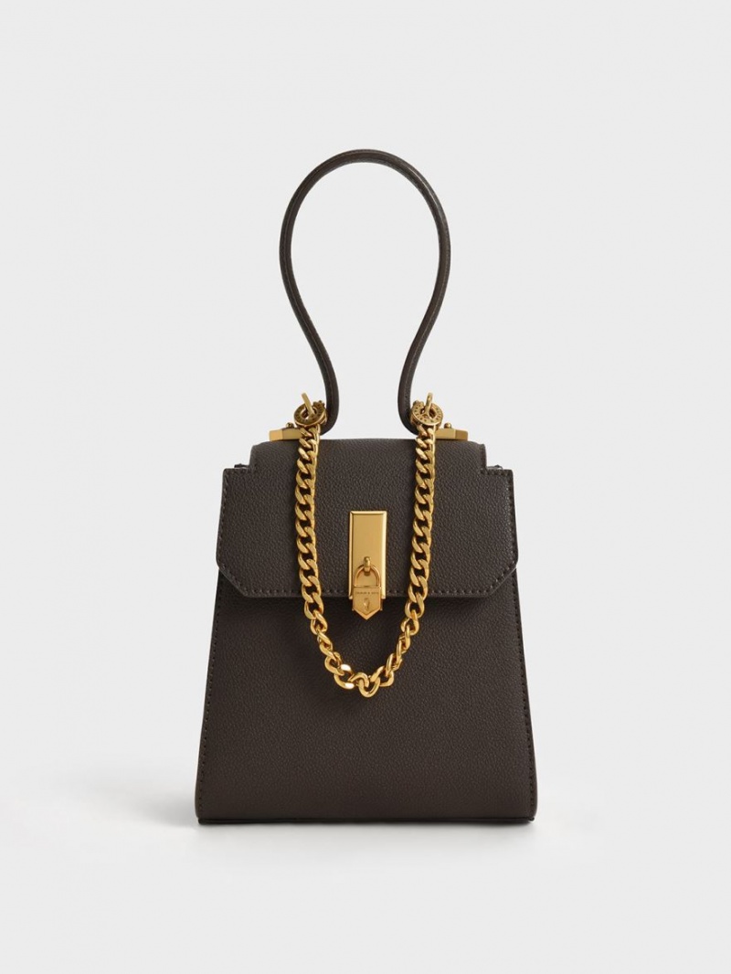 τσάντεσ ώμου Charles And Keith Geometric Top Handle Chain-Link μαυρα | 32867-DIZS