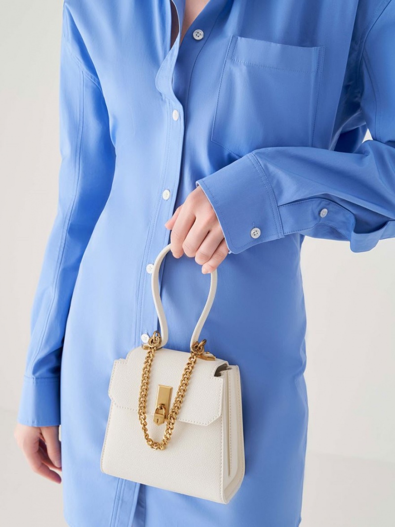τσάντεσ ώμου Charles And Keith Geometric Top Handle Chain-Link κρέμα | 50643-JUXD