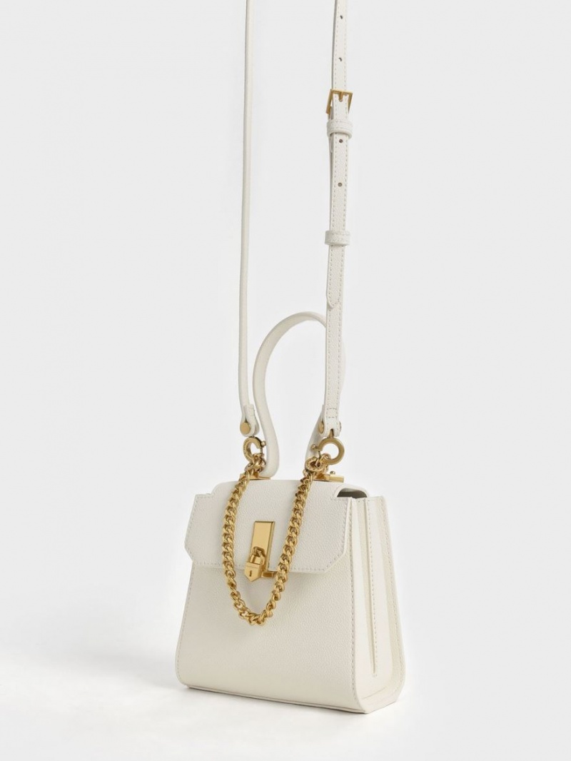 τσάντεσ ώμου Charles And Keith Geometric Top Handle Chain-Link κρέμα | 50643-JUXD