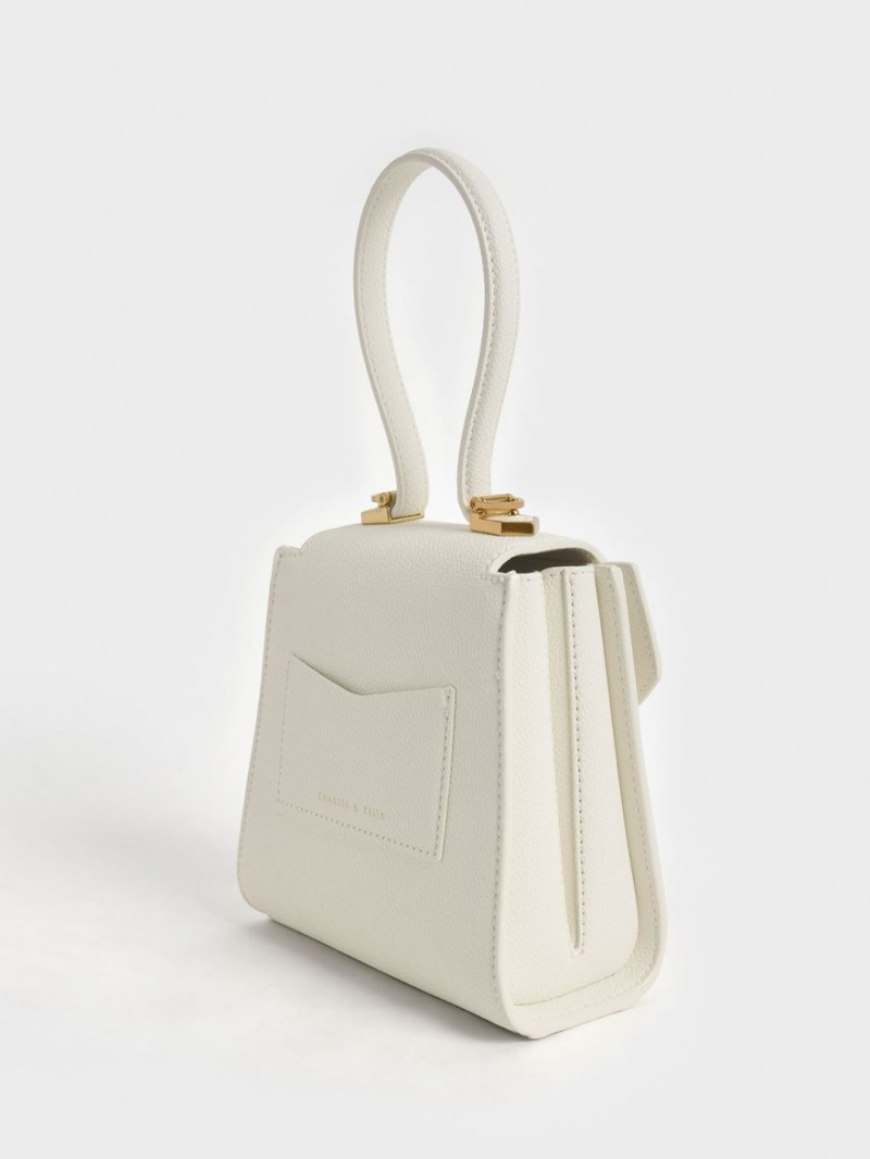 τσάντεσ ώμου Charles And Keith Geometric Top Handle Chain-Link κρέμα | 50643-JUXD