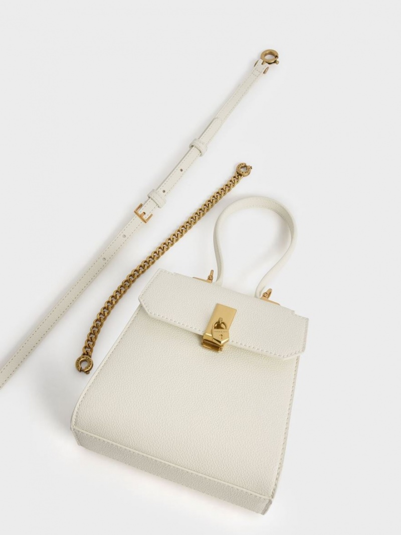 τσάντεσ ώμου Charles And Keith Geometric Top Handle Chain-Link κρέμα | 50643-JUXD