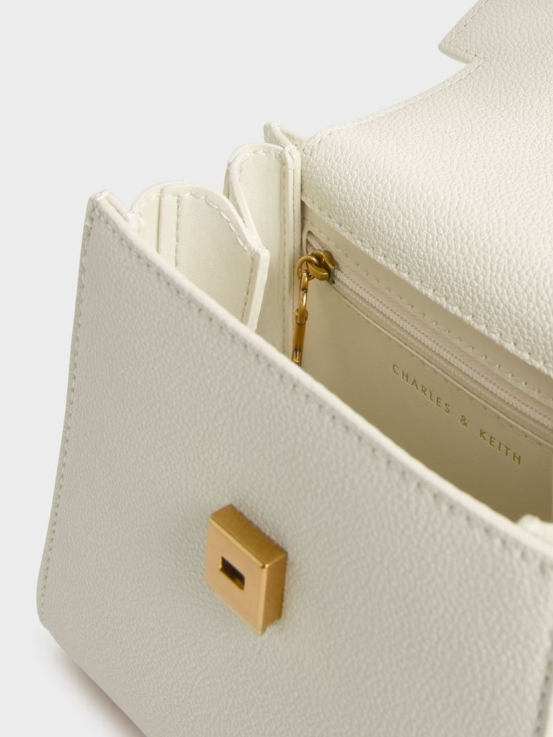 τσάντεσ ώμου Charles And Keith Geometric Top Handle Chain-Link κρέμα | 50643-JUXD