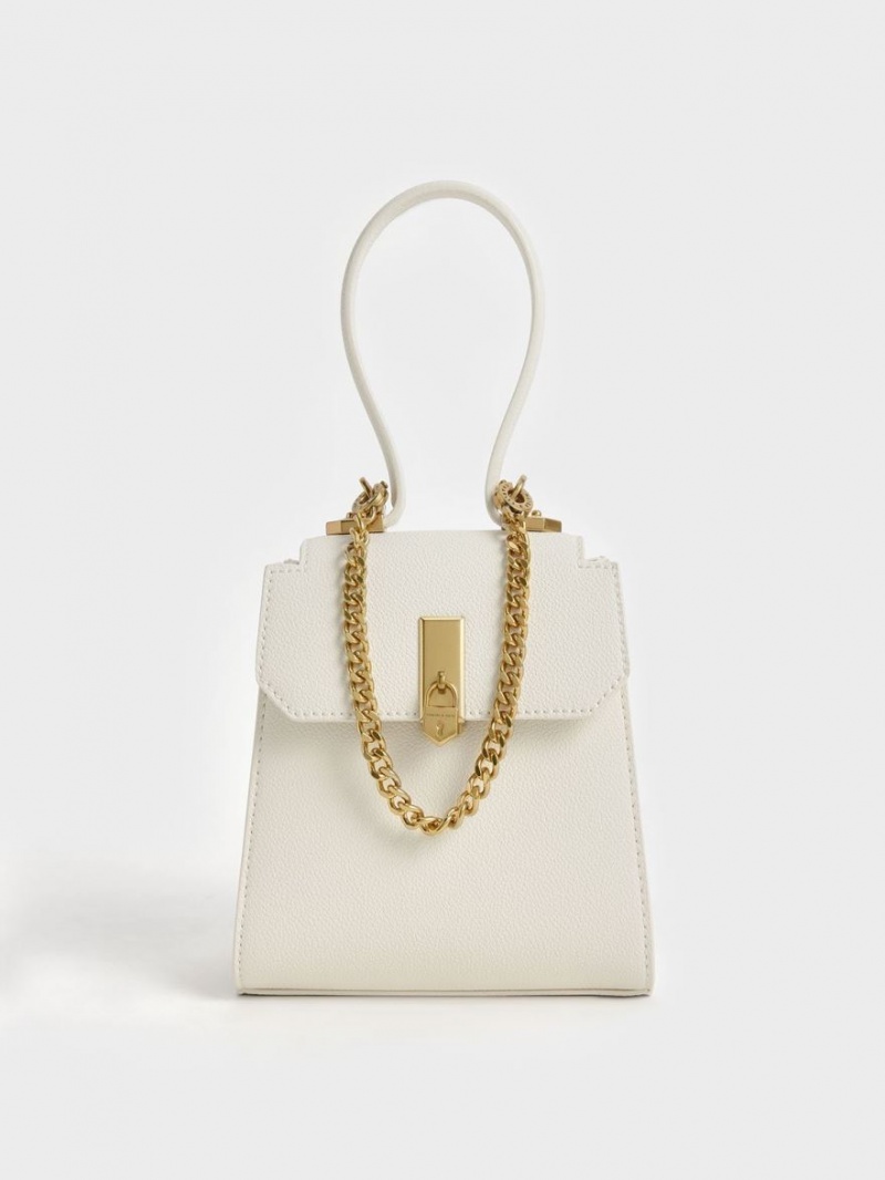 τσάντεσ ώμου Charles And Keith Geometric Top Handle Chain-Link κρέμα | 50643-JUXD