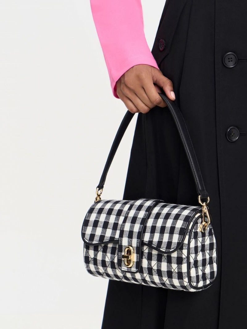 τσάντεσ χιαστί Charles And Keith Gingham Belted μαυρα ασπρα | 71586-MAIT
