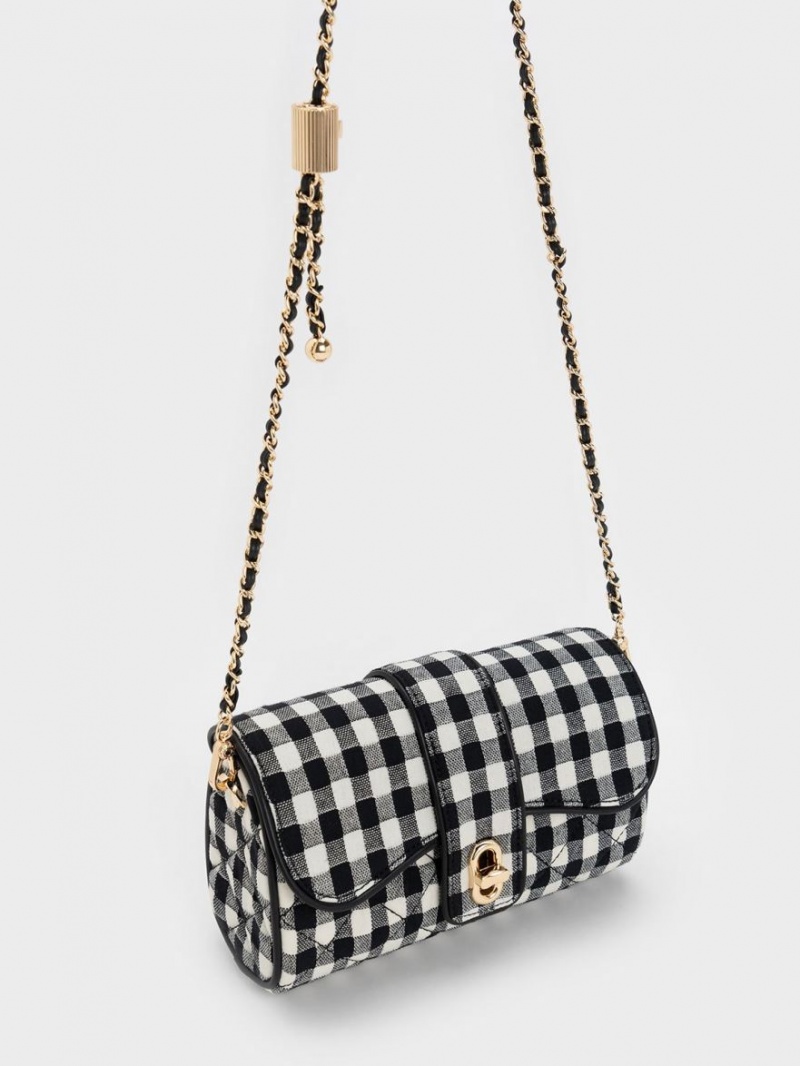 τσάντεσ χιαστί Charles And Keith Gingham Belted μαυρα ασπρα | 71586-MAIT