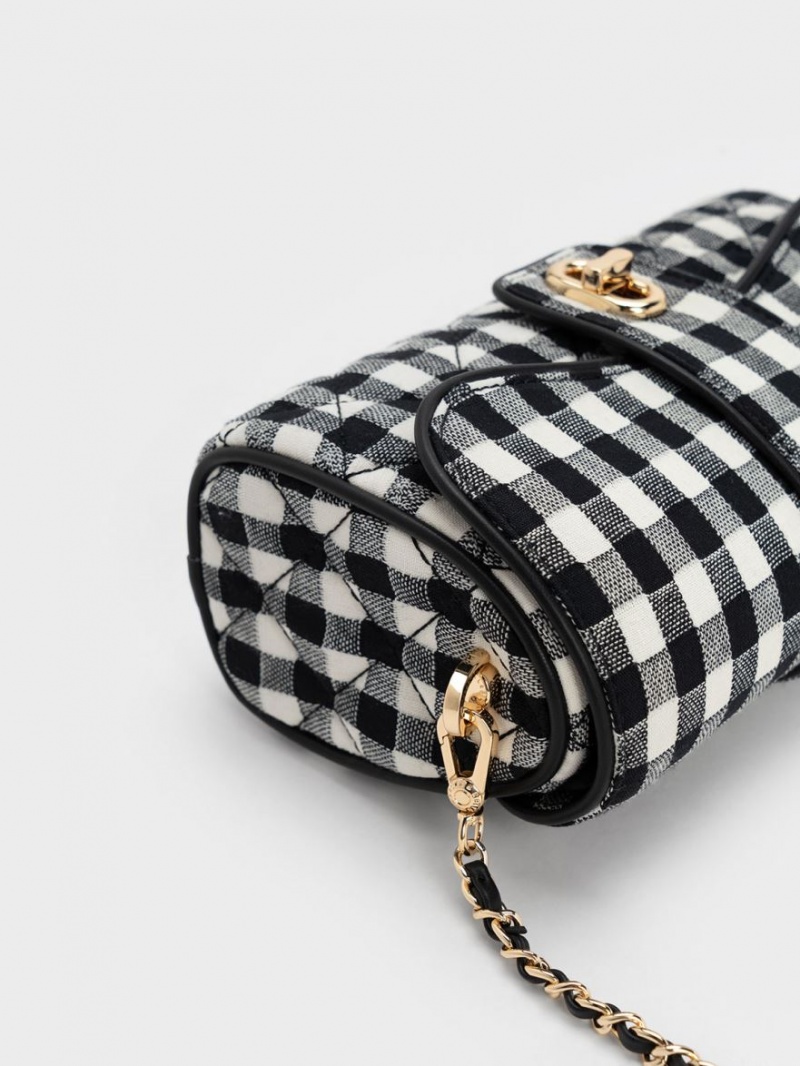 τσάντεσ χιαστί Charles And Keith Gingham Belted μαυρα ασπρα | 71586-MAIT