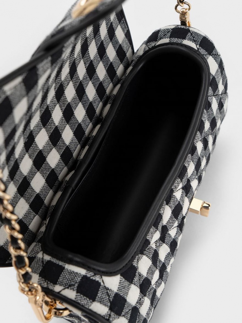 τσάντεσ χιαστί Charles And Keith Gingham Belted μαυρα ασπρα | 71586-MAIT