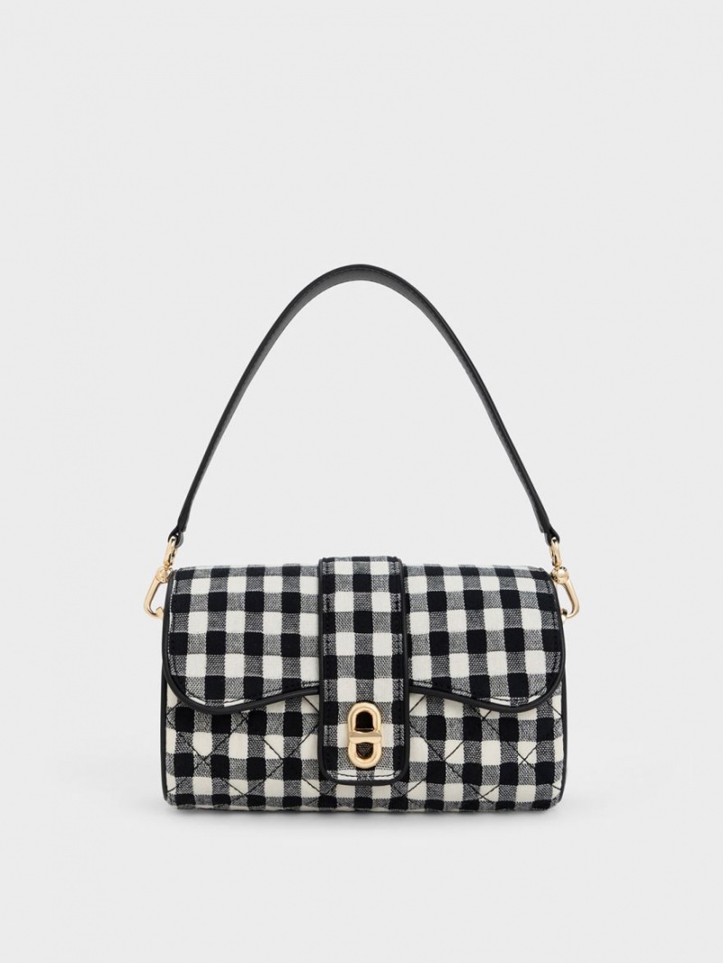 τσάντεσ χιαστί Charles And Keith Gingham Belted μαυρα ασπρα | 71586-MAIT