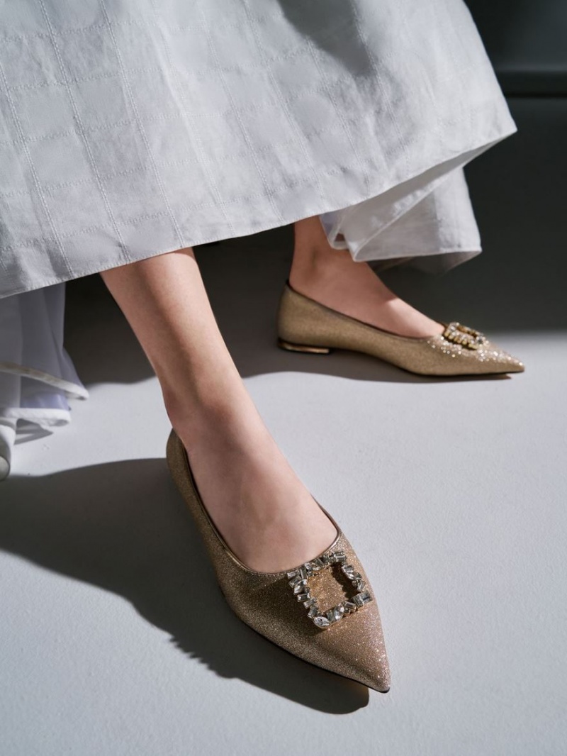Παπουτσια Μπαλαρινεσ Charles And Keith Glitter Gem-Embellished χρυσο χρωμα | 19540-GRKI